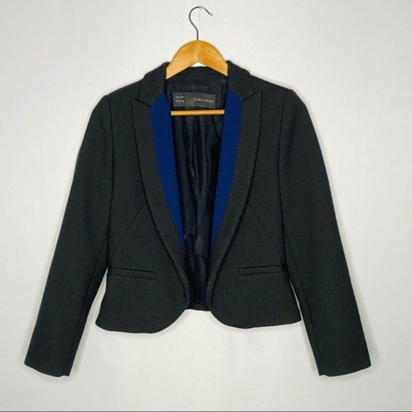 Zara Blazer Jacket Crop Blue accent size S - Picture 1 of 5